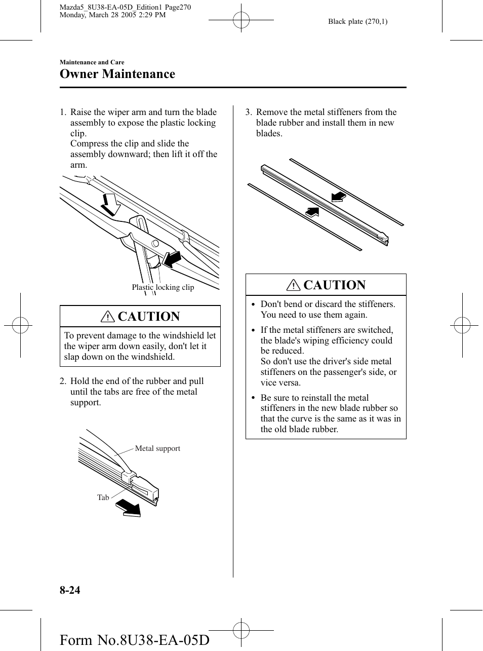Caution, Owner maintenance | Mazda 2006 5 User Manual | Page 270 / 388