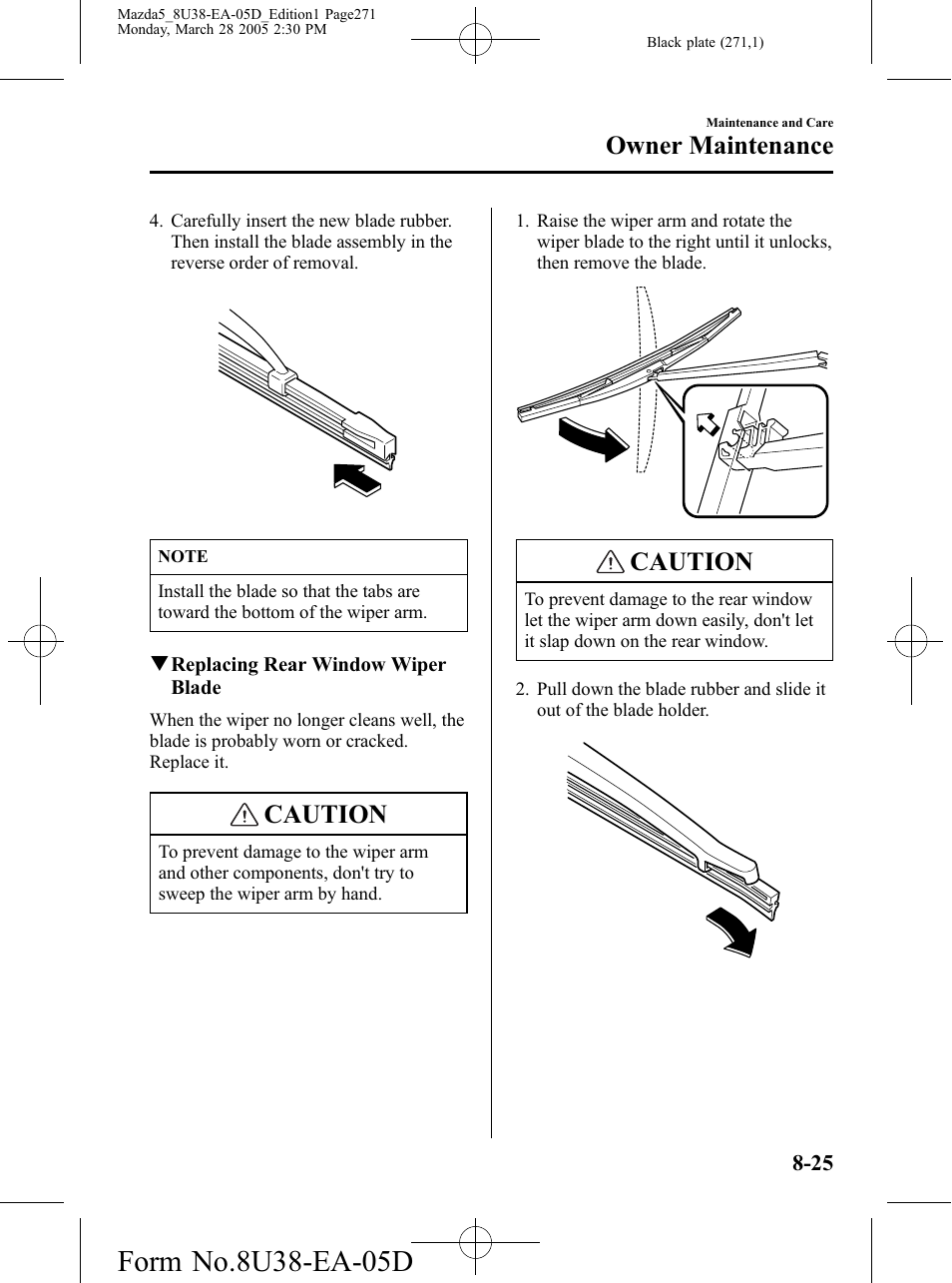 Caution, Owner maintenance | Mazda 2006 5 User Manual | Page 271 / 388