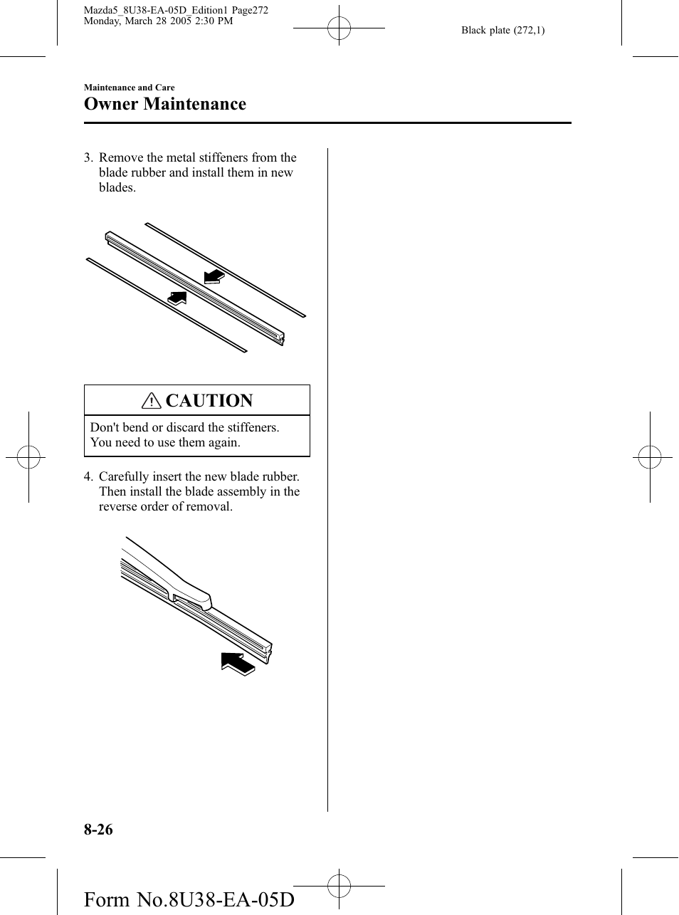 Caution, Owner maintenance | Mazda 2006 5 User Manual | Page 272 / 388