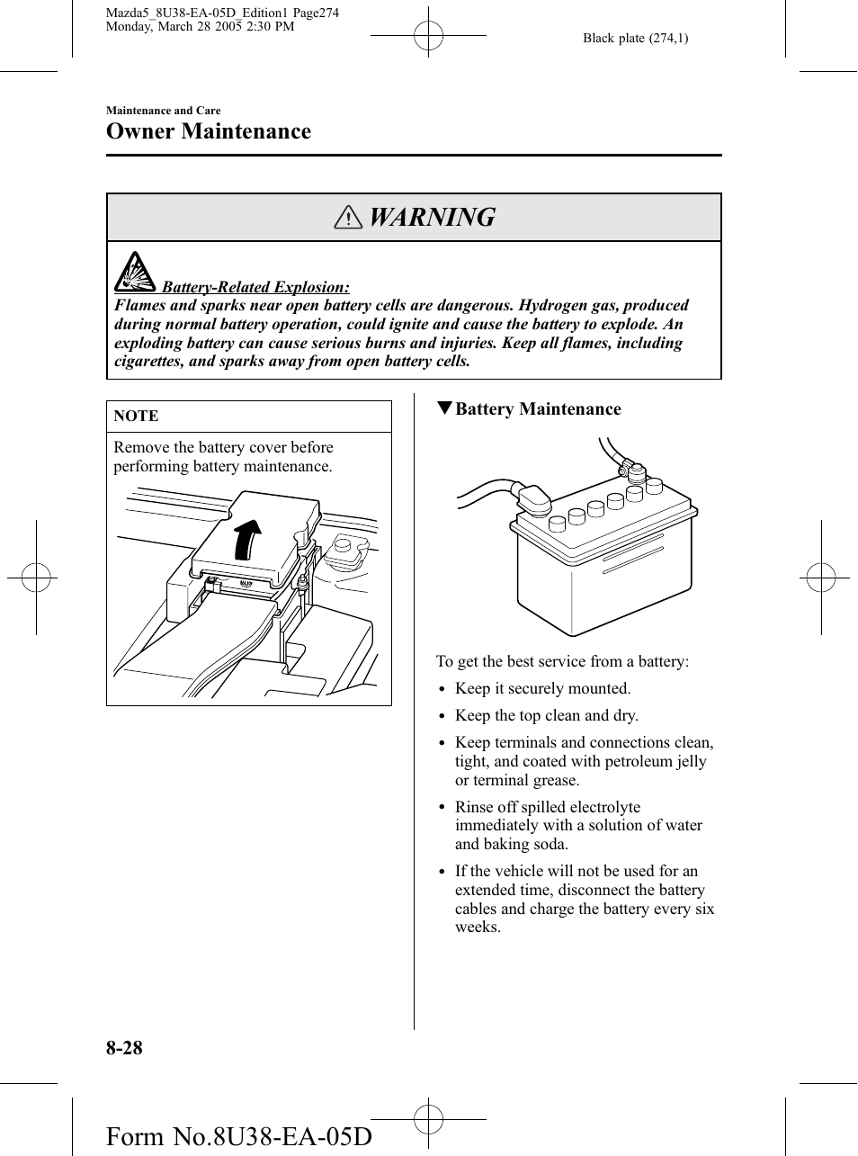 Warning, Owner maintenance | Mazda 2006 5 User Manual | Page 274 / 388