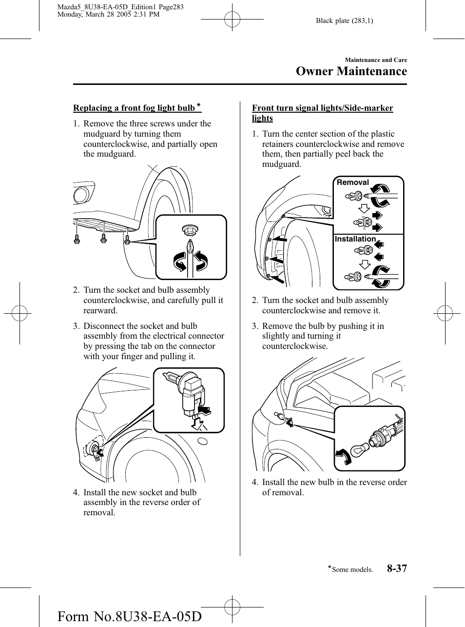 Owner maintenance | Mazda 2006 5 User Manual | Page 283 / 388