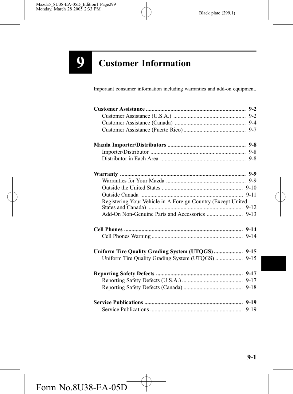 Customer information | Mazda 2006 5 User Manual | Page 299 / 388