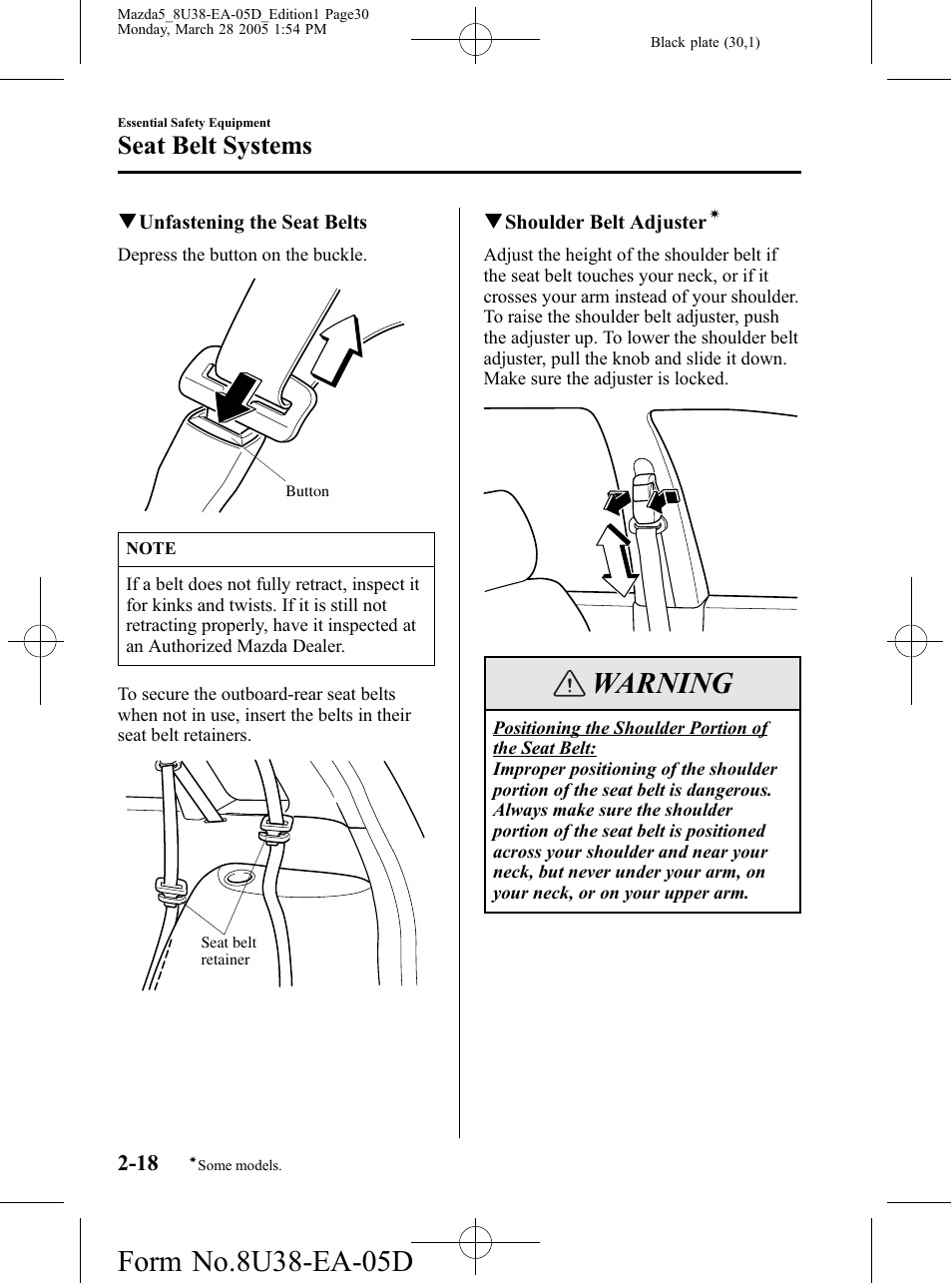 Warning, Seat belt systems | Mazda 2006 5 User Manual | Page 30 / 388