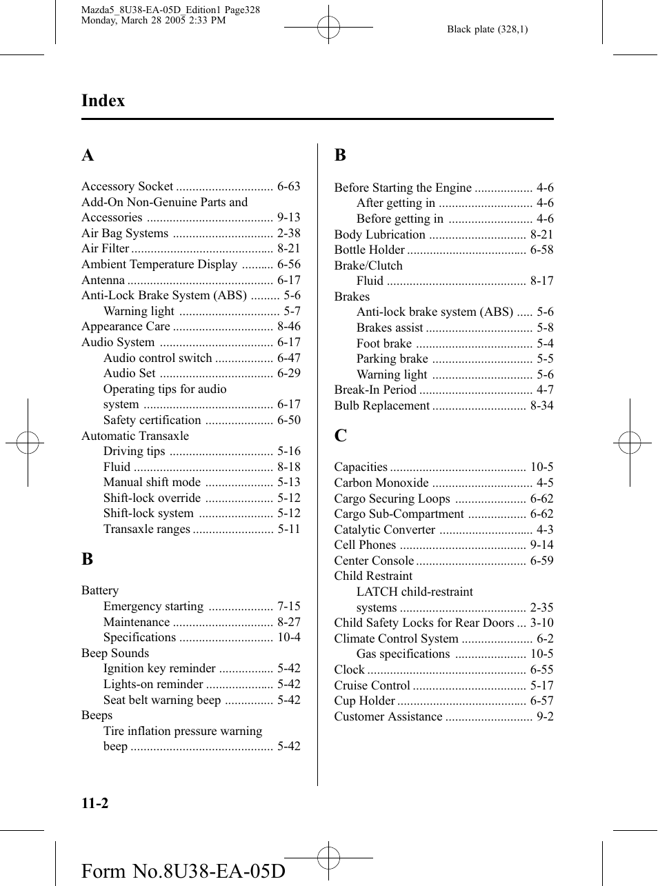 Index | Mazda 2006 5 User Manual | Page 328 / 388