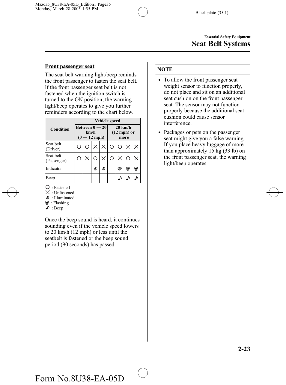 Seat belt systems | Mazda 2006 5 User Manual | Page 35 / 388
