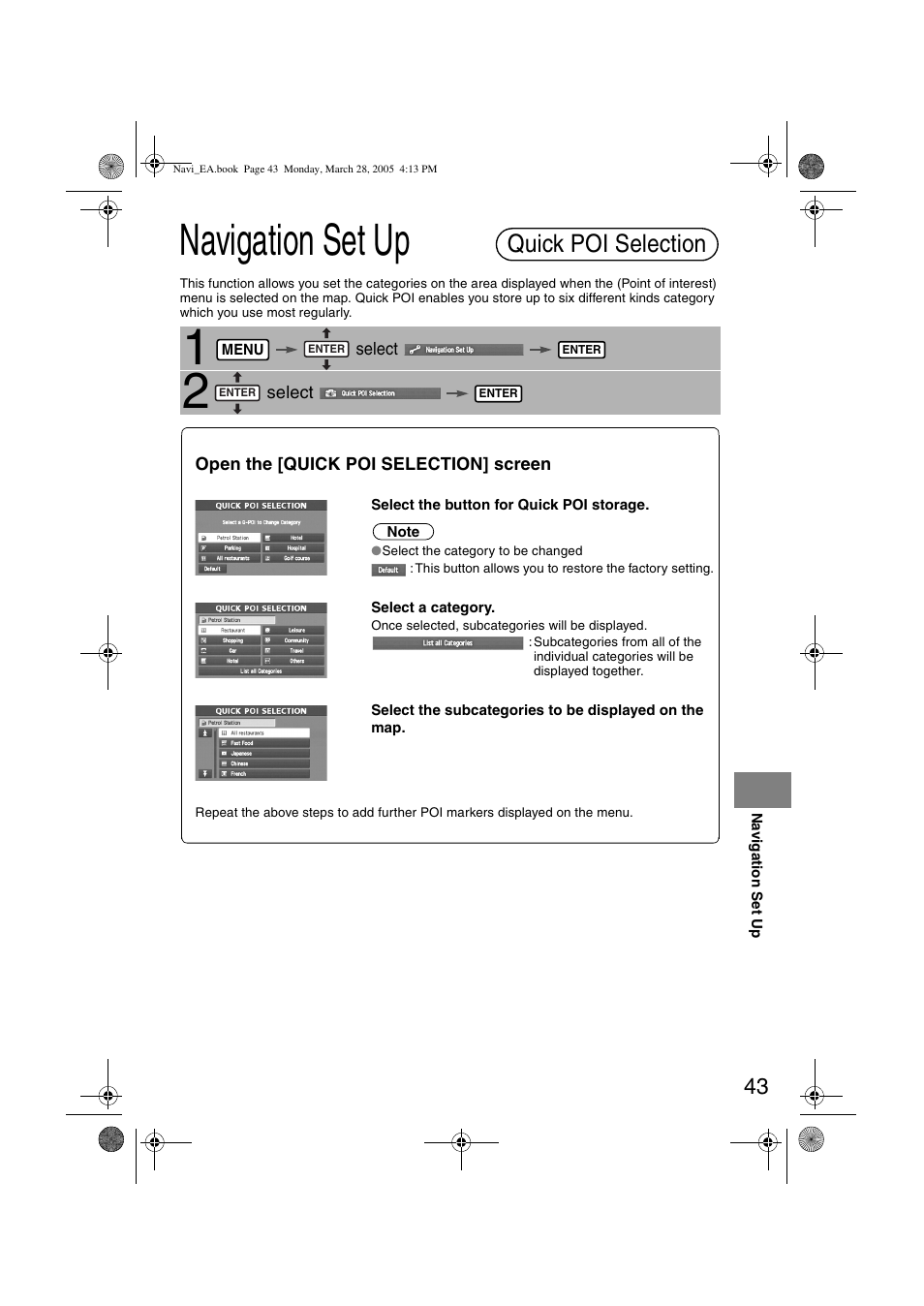 Navigation set up, Quick poi selection | Mazda 2006 5 User Manual | Page 375 / 388