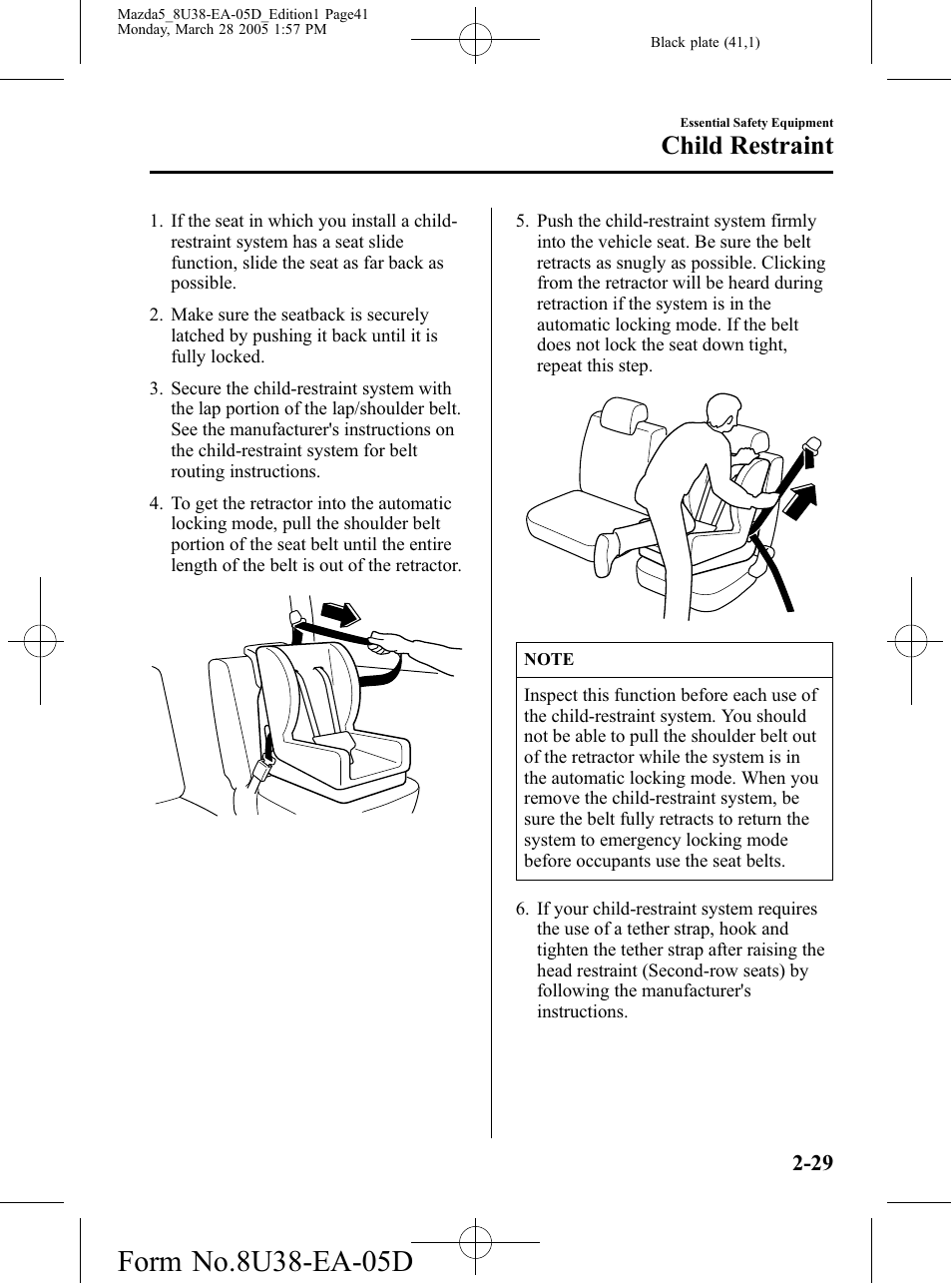 Child restraint | Mazda 2006 5 User Manual | Page 41 / 388