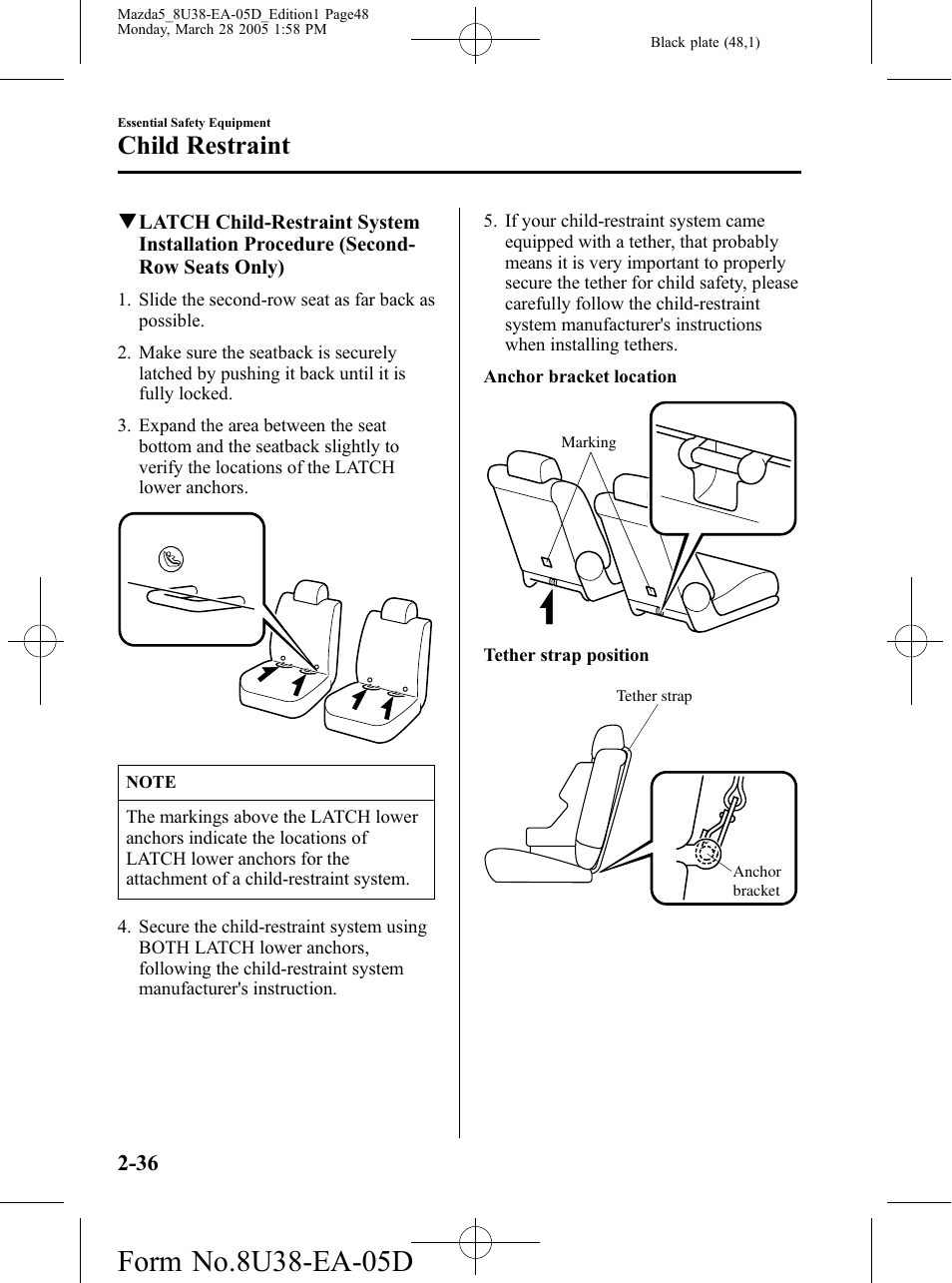 Child restraint | Mazda 2006 5 User Manual | Page 48 / 388