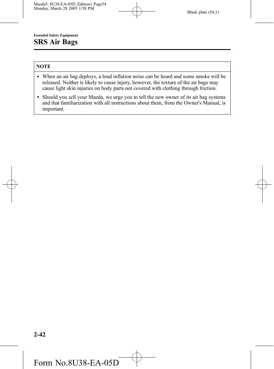 Srs air bags | Mazda 2006 5 User Manual | Page 54 / 388