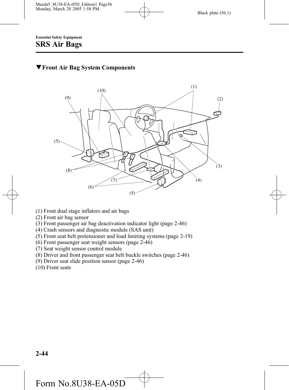 Srs air bags | Mazda 2006 5 User Manual | Page 56 / 388