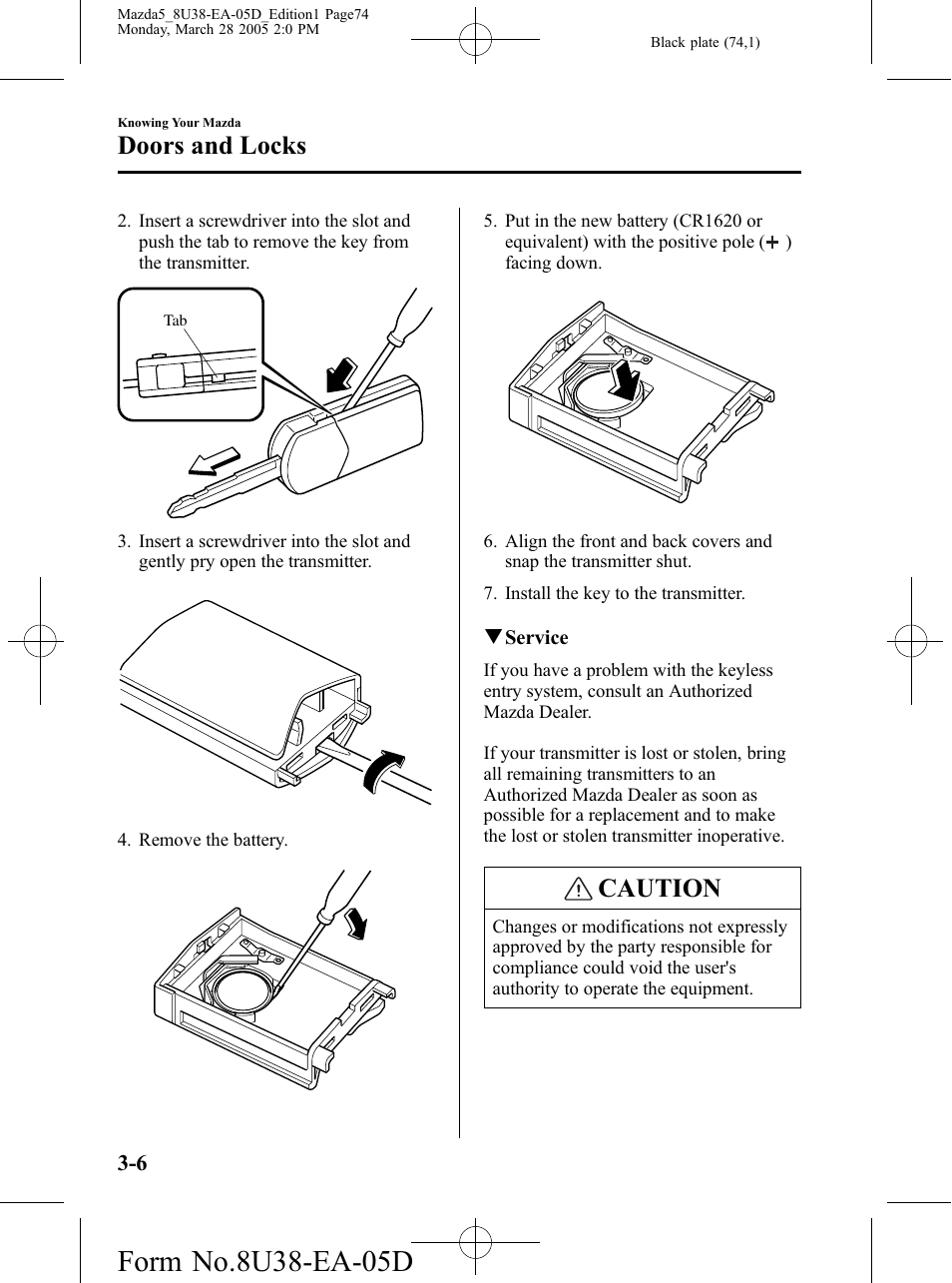 Caution, Doors and locks | Mazda 2006 5 User Manual | Page 74 / 388