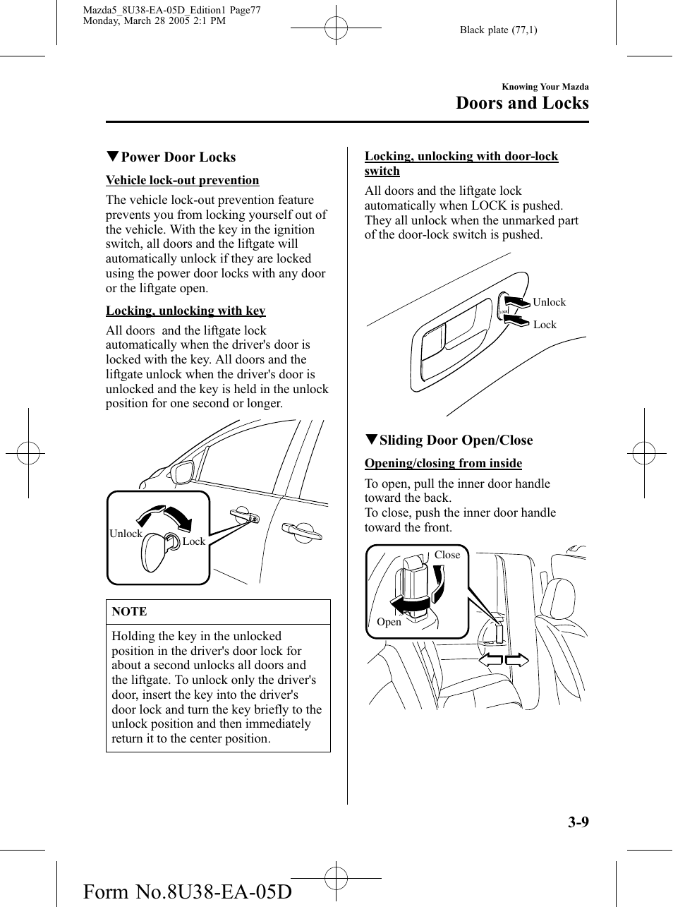Doors and locks | Mazda 2006 5 User Manual | Page 77 / 388