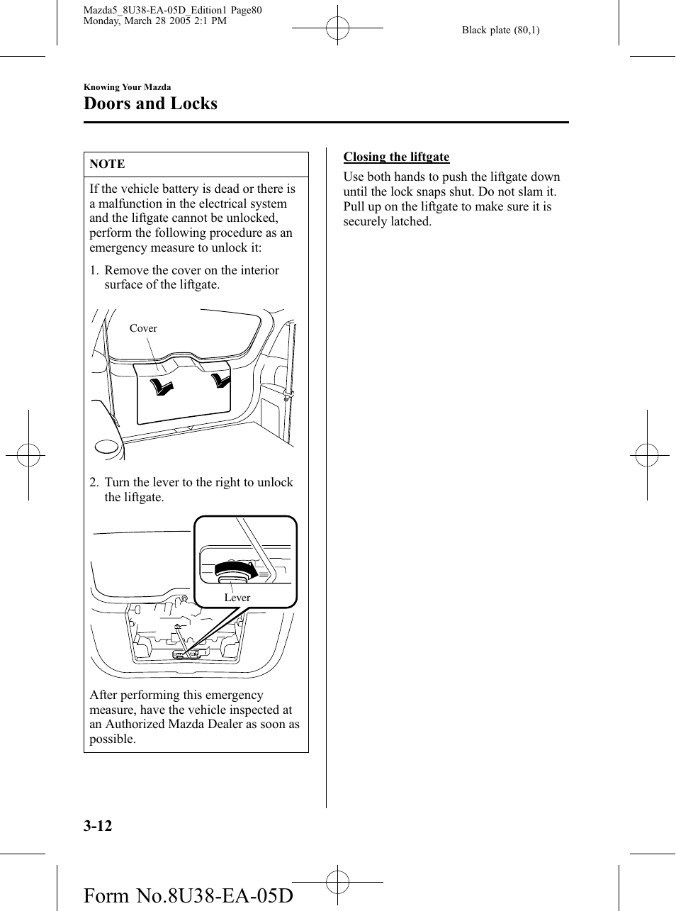 Doors and locks | Mazda 2006 5 User Manual | Page 80 / 388