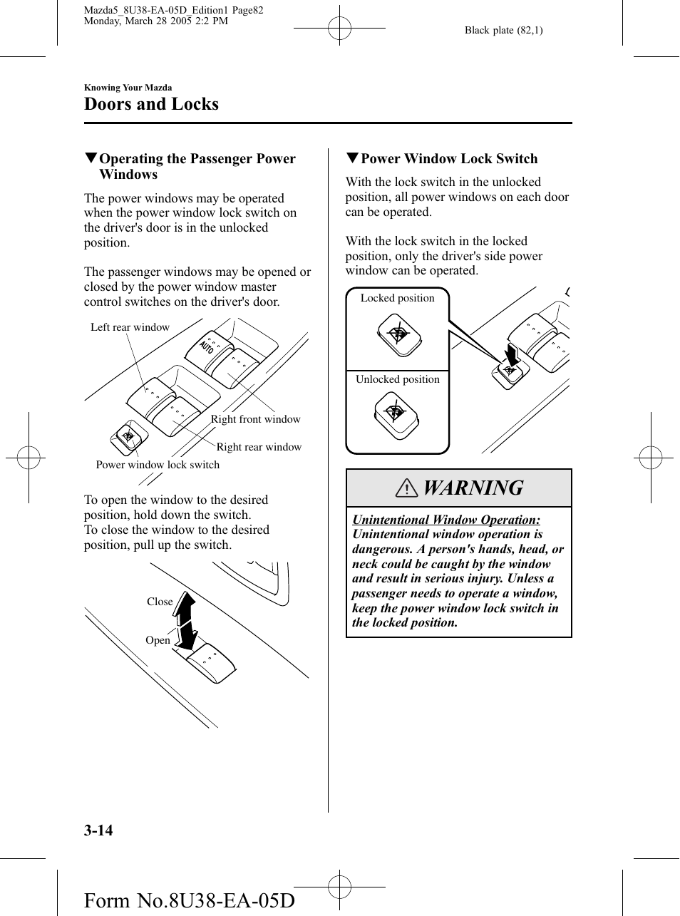 Warning, Doors and locks | Mazda 2006 5 User Manual | Page 82 / 388