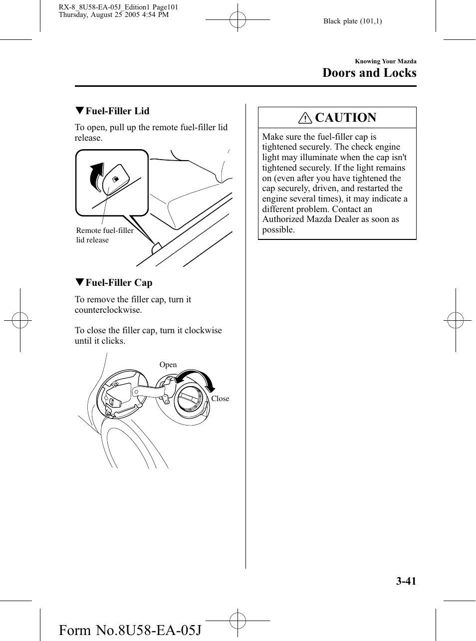 Caution, Doors and locks | Mazda 2006 RX-8 User Manual | Page 101 / 434