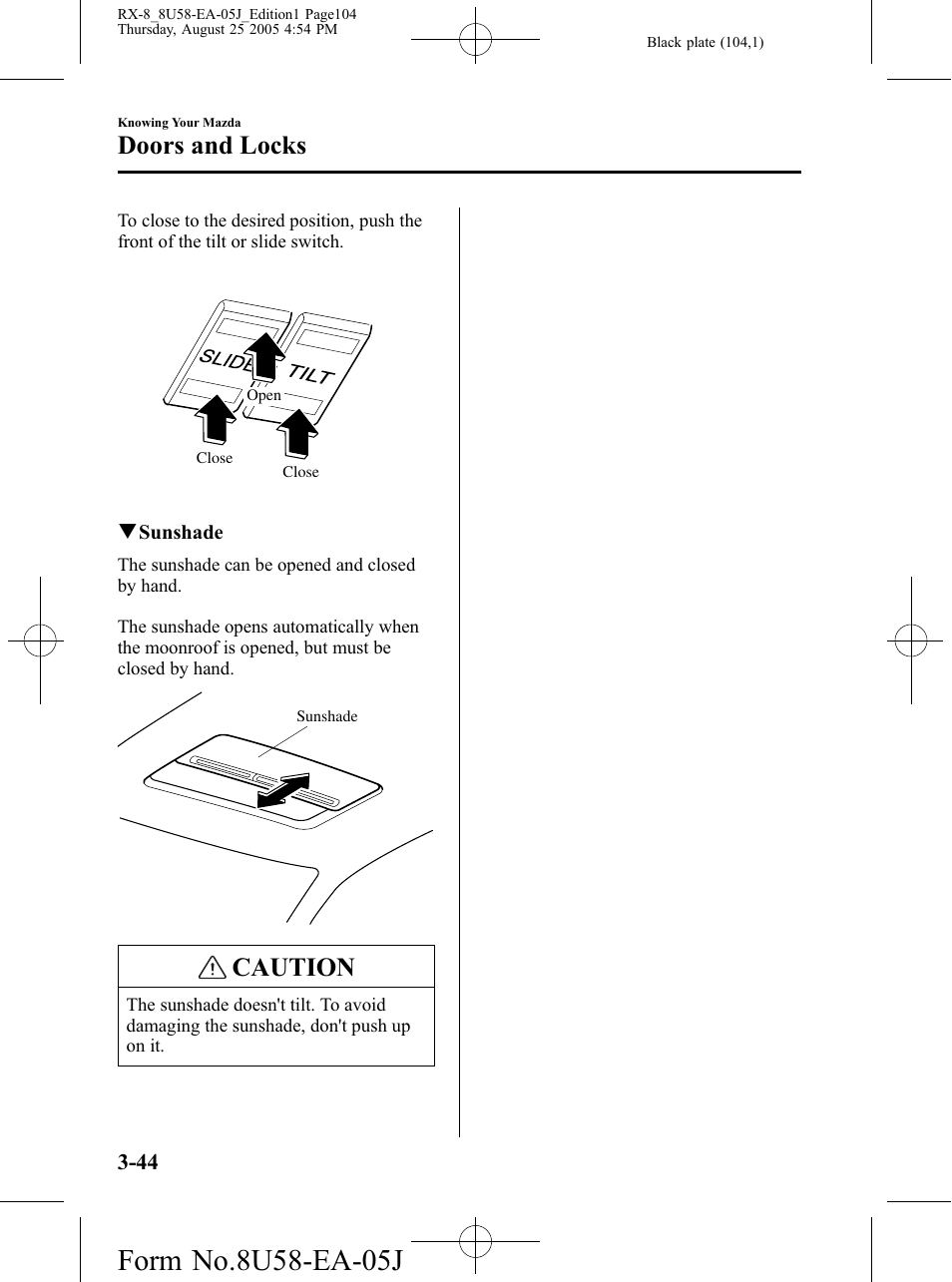 Caution, Doors and locks | Mazda 2006 RX-8 User Manual | Page 104 / 434