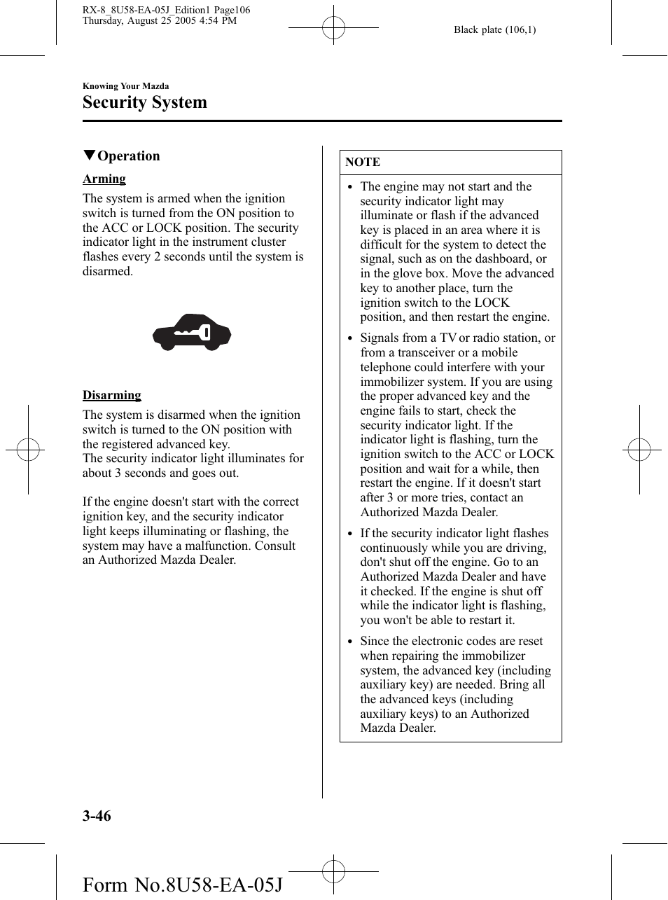 Security system | Mazda 2006 RX-8 User Manual | Page 106 / 434