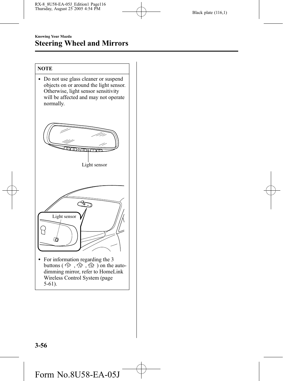 Steering wheel and mirrors | Mazda 2006 RX-8 User Manual | Page 116 / 434