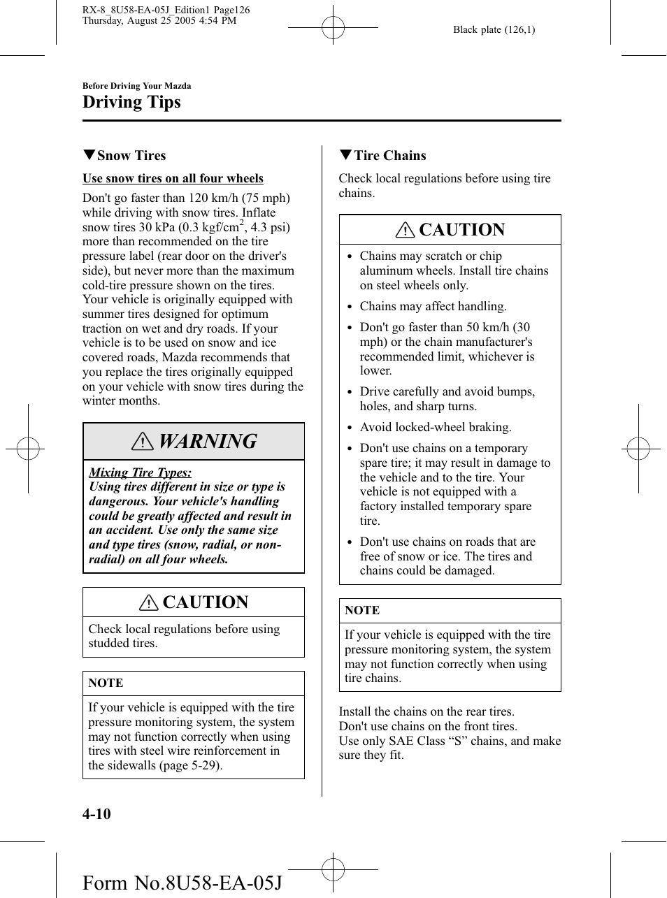 Warning, Caution, Driving tips | Mazda 2006 RX-8 User Manual | Page 126 / 434