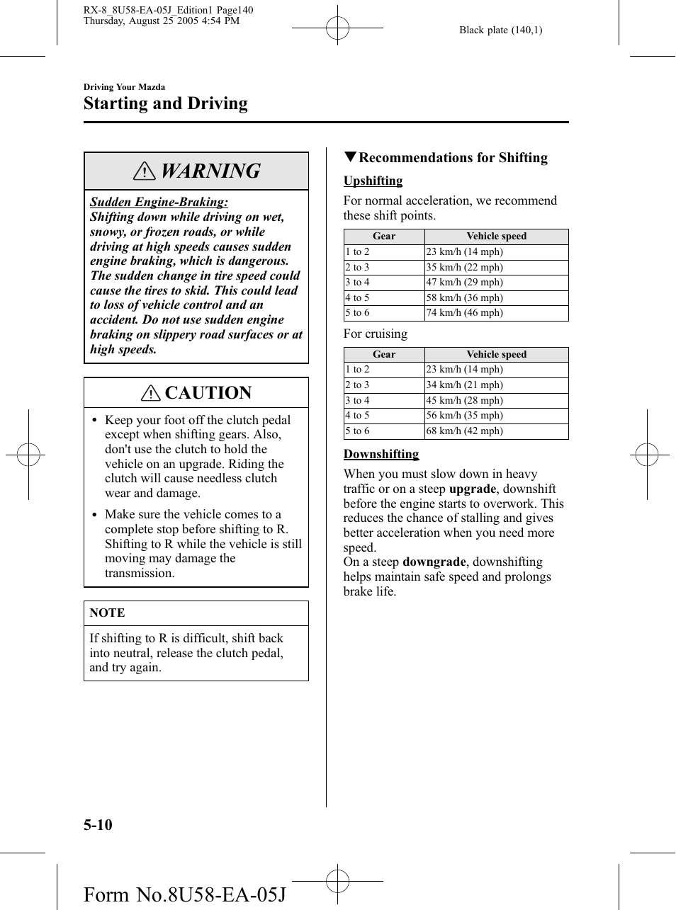 Warning, Caution, Starting and driving | Mazda 2006 RX-8 User Manual | Page 140 / 434