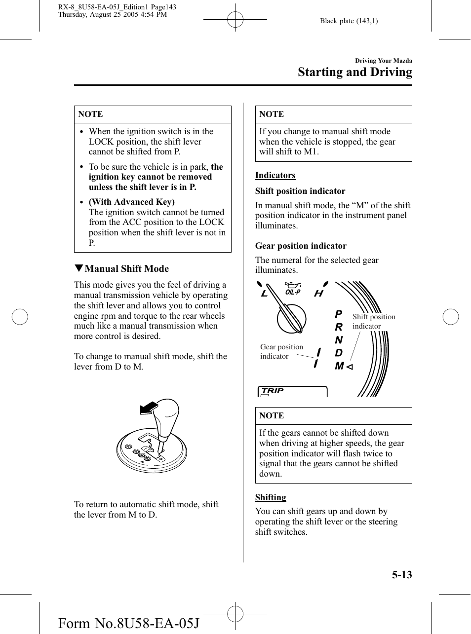 Starting and driving | Mazda 2006 RX-8 User Manual | Page 143 / 434