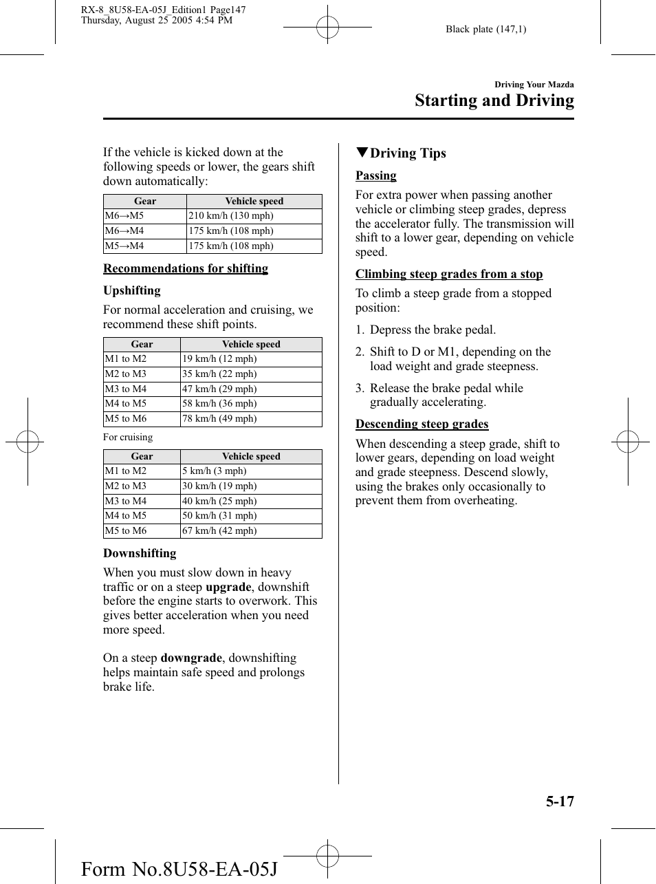 Starting and driving, Qdriving tips | Mazda 2006 RX-8 User Manual | Page 147 / 434