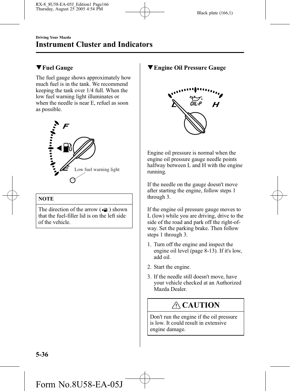 Caution, Instrument cluster and indicators | Mazda 2006 RX-8 User Manual | Page 166 / 434