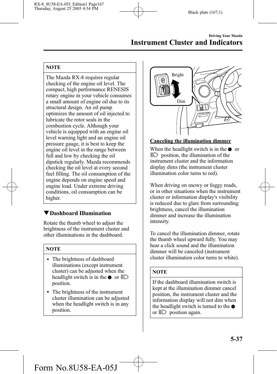 Instrument cluster and indicators | Mazda 2006 RX-8 User Manual | Page 167 / 434