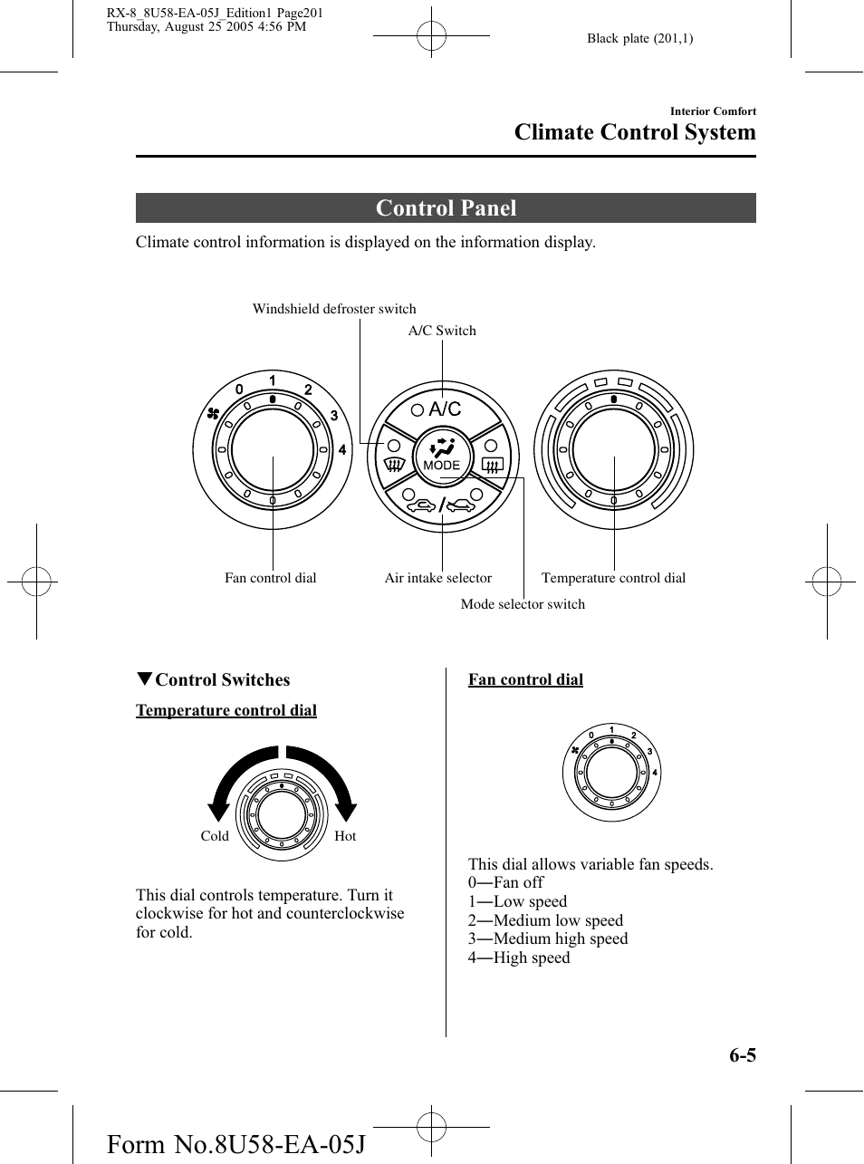 Control panel, Control panel -5, Climate control system | Mazda 2006 RX-8 User Manual | Page 201 / 434
