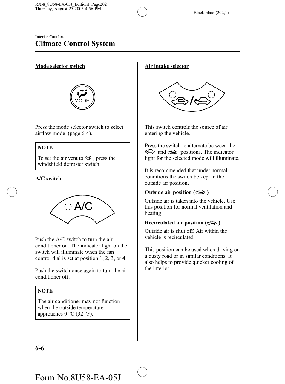 Climate control system | Mazda 2006 RX-8 User Manual | Page 202 / 434