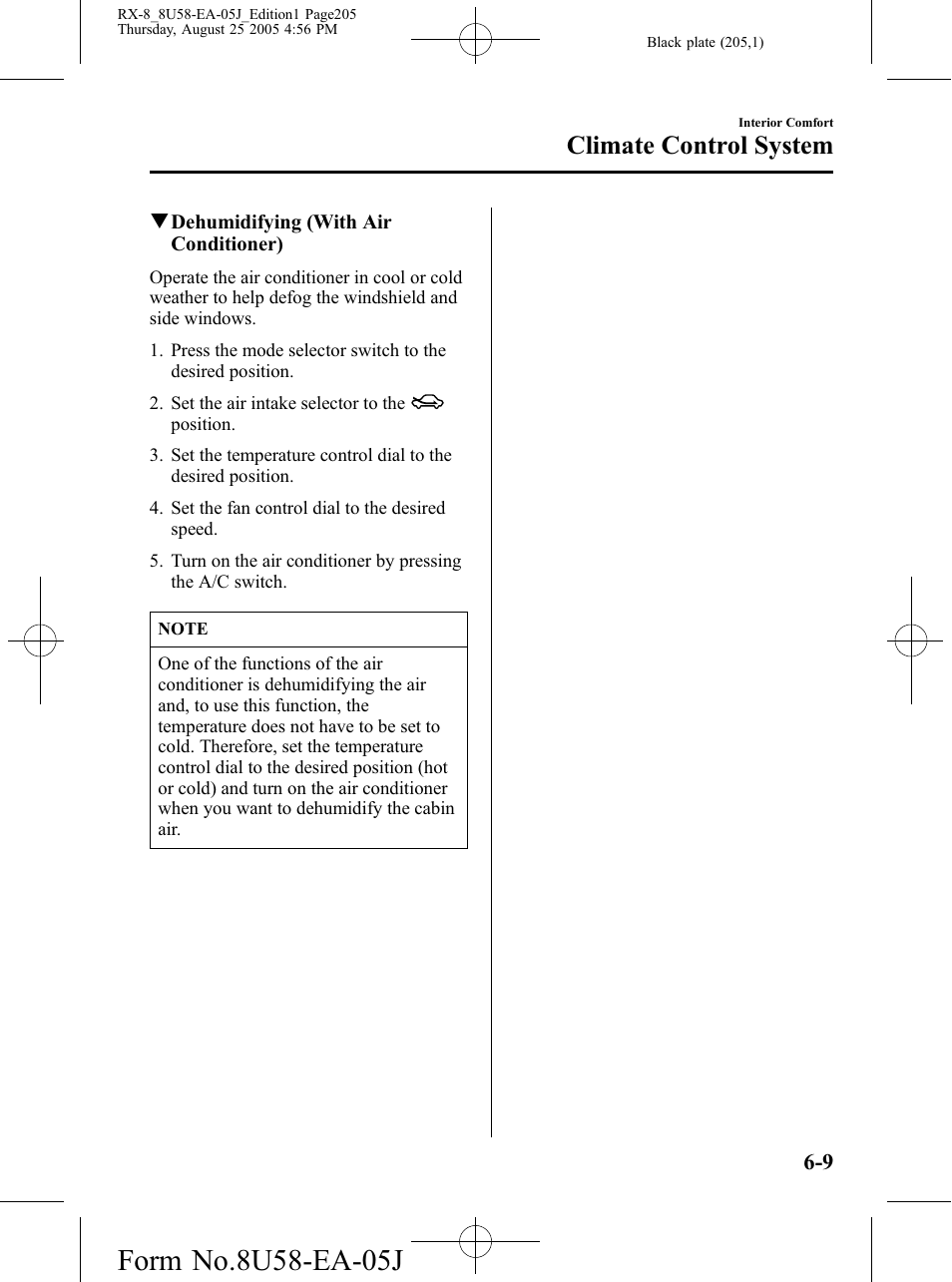 Climate control system | Mazda 2006 RX-8 User Manual | Page 205 / 434