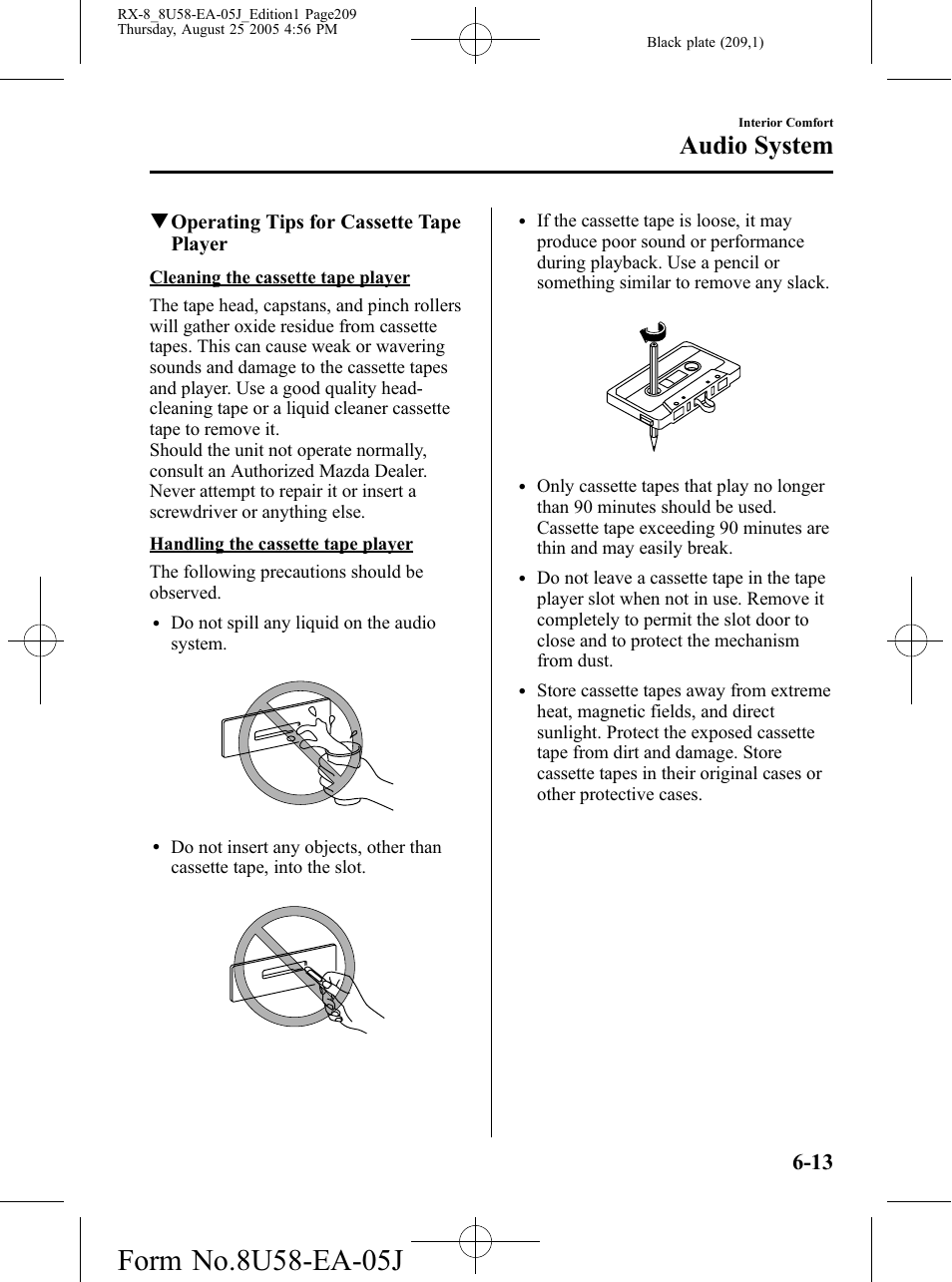 Audio system, Qoperating tips for cassette tape player | Mazda 2006 RX-8 User Manual | Page 209 / 434