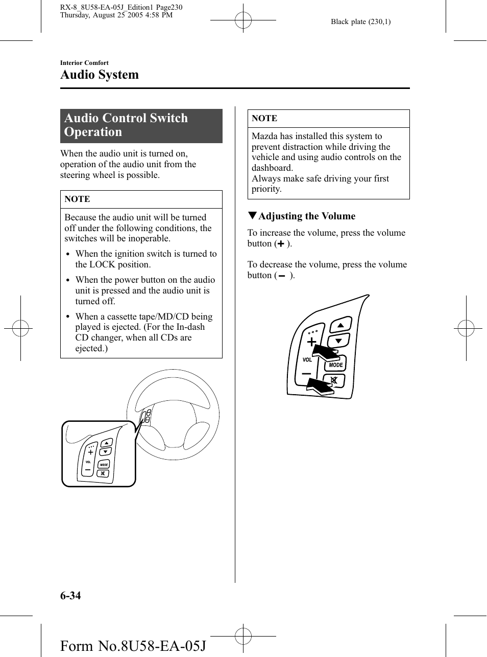 Audio control switch operation, Audio control switch operation -34, Audio system | Mazda 2006 RX-8 User Manual | Page 230 / 434