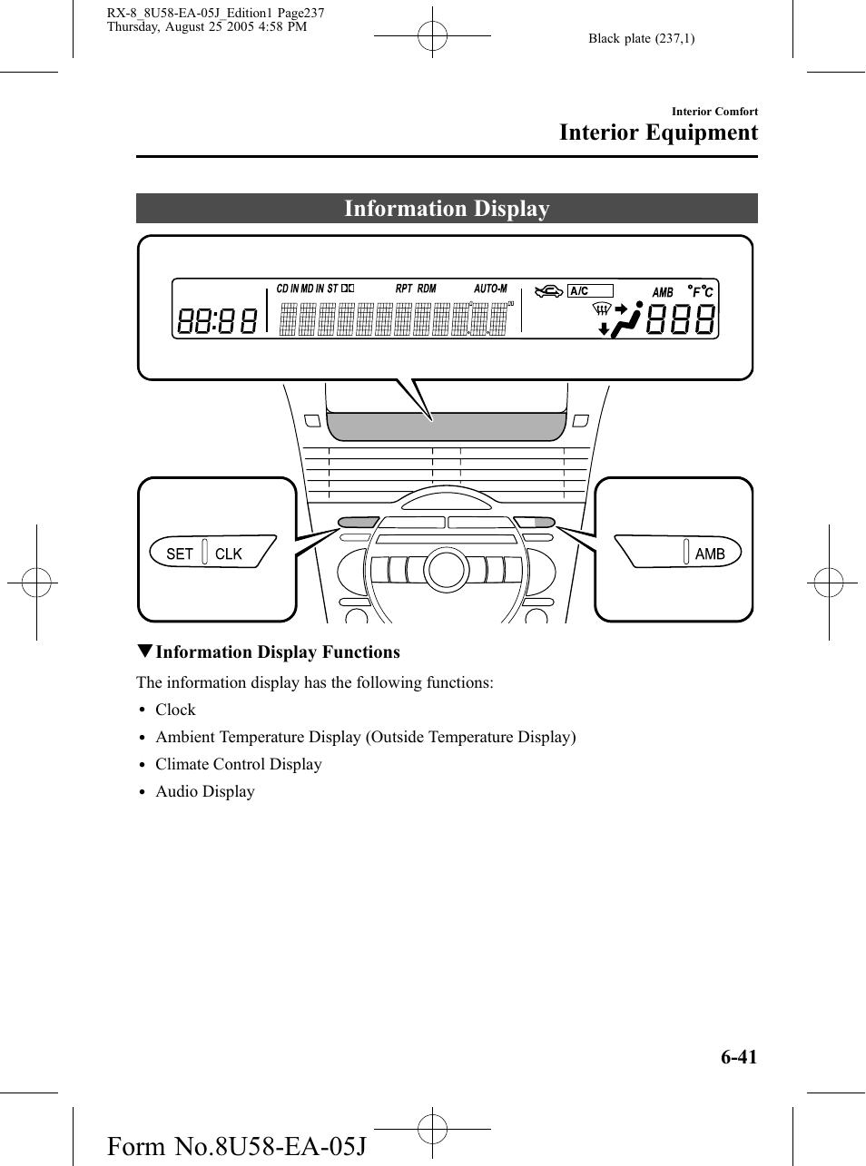 Information display, Information display -41, Interior equipment | Mazda 2006 RX-8 User Manual | Page 237 / 434