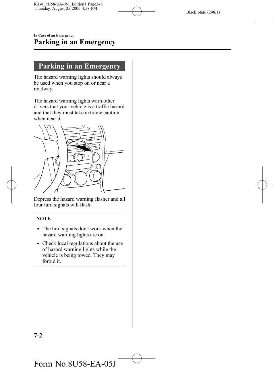 Parking in an emergency, Parking in an emergency -2 | Mazda 2006 RX-8 User Manual | Page 248 / 434