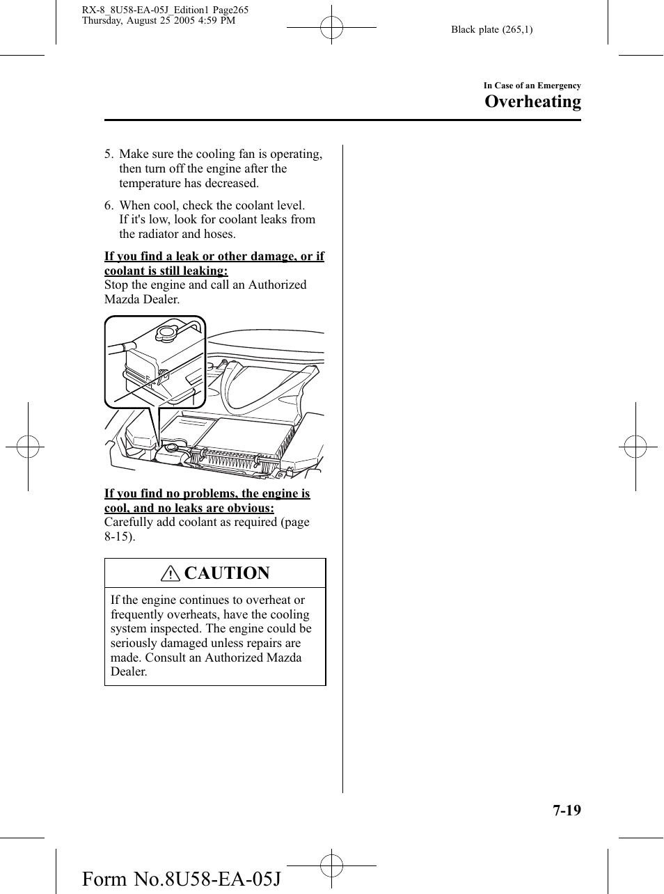 Caution, Overheating | Mazda 2006 RX-8 User Manual | Page 265 / 434