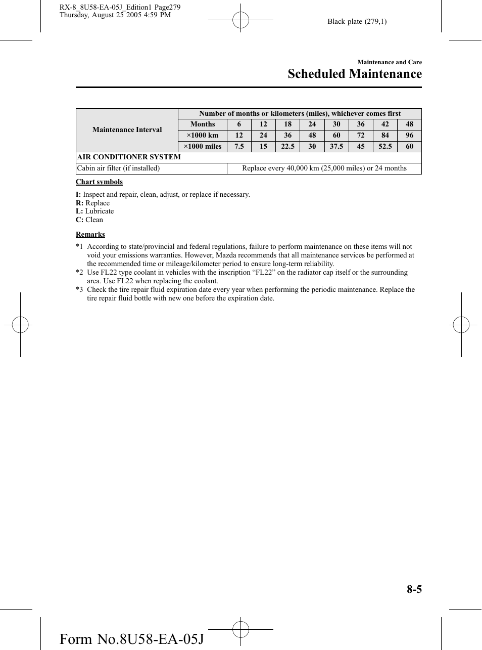 Scheduled maintenance | Mazda 2006 RX-8 User Manual | Page 279 / 434