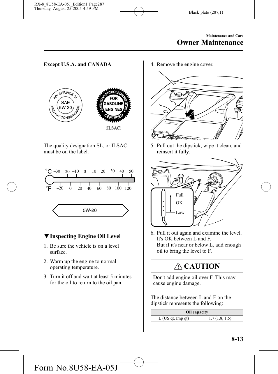 Caution, Owner maintenance | Mazda 2006 RX-8 User Manual | Page 287 / 434