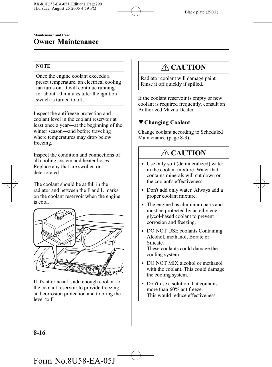 Caution, Owner maintenance | Mazda 2006 RX-8 User Manual | Page 290 / 434