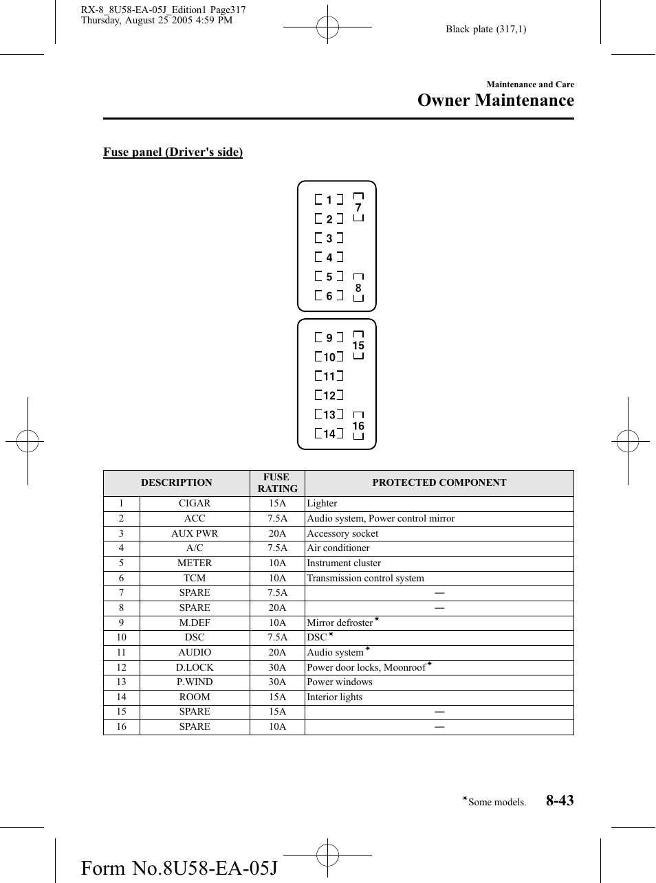 Owner maintenance | Mazda 2006 RX-8 User Manual | Page 317 / 434