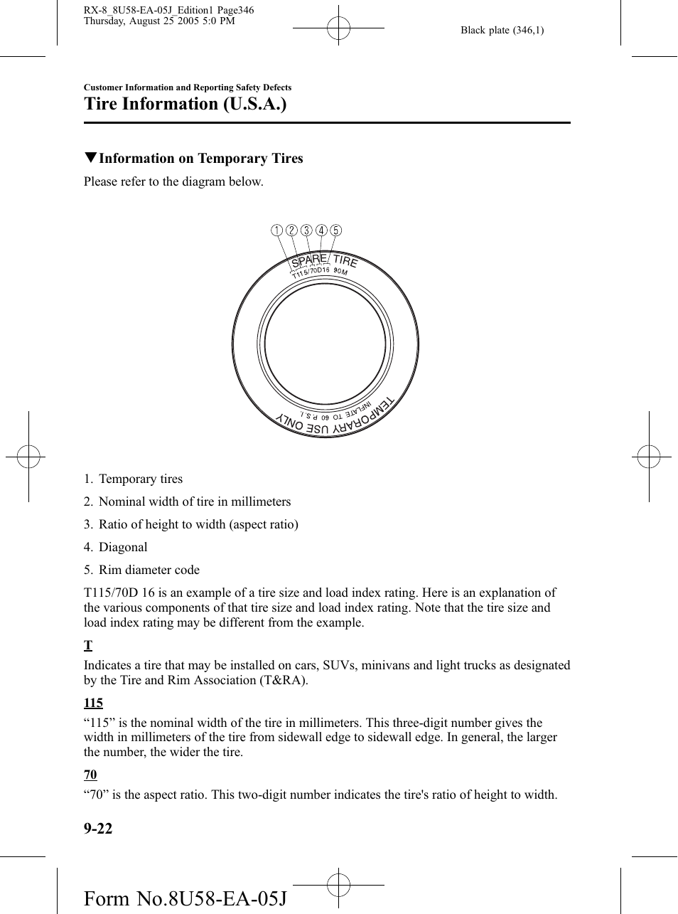 Tire information (u.s.a.) | Mazda 2006 RX-8 User Manual | Page 346 / 434