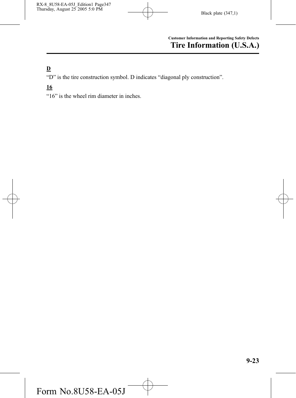 Tire information (u.s.a.) | Mazda 2006 RX-8 User Manual | Page 347 / 434