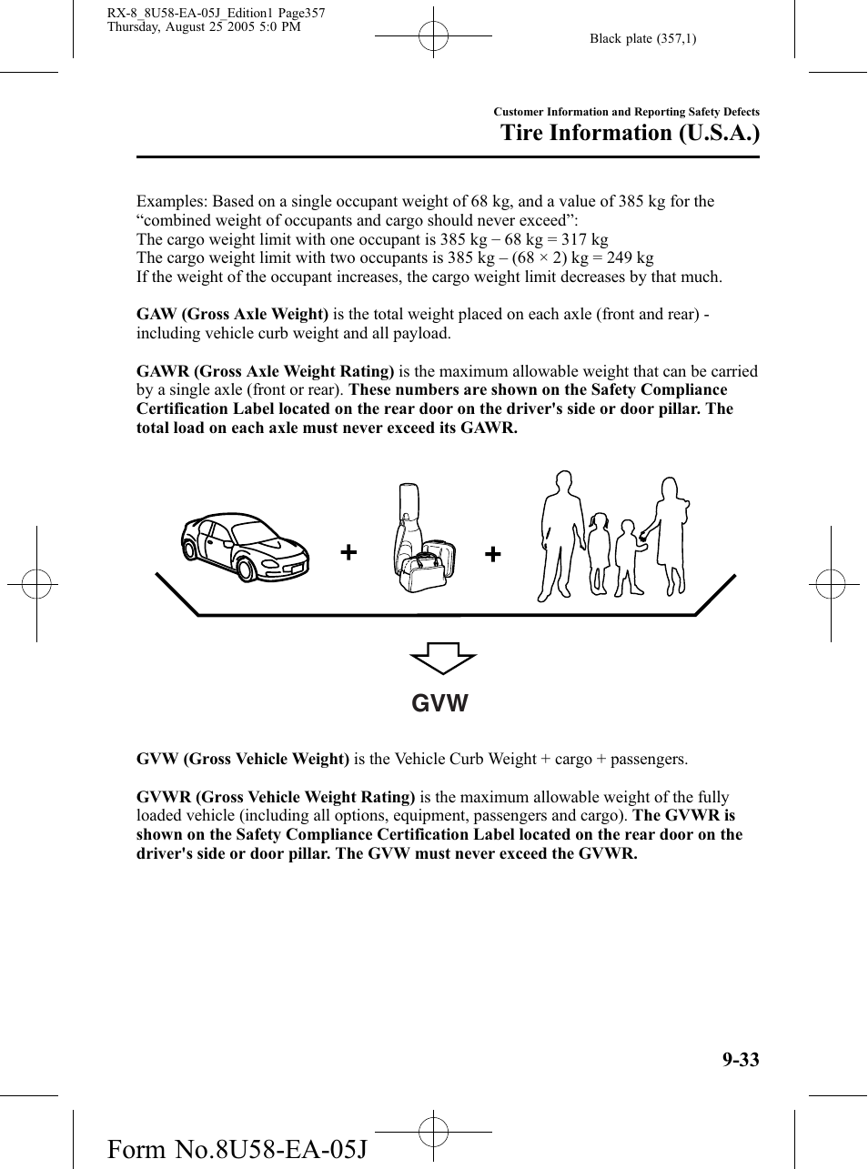 Tire information (u.s.a.) | Mazda 2006 RX-8 User Manual | Page 357 / 434
