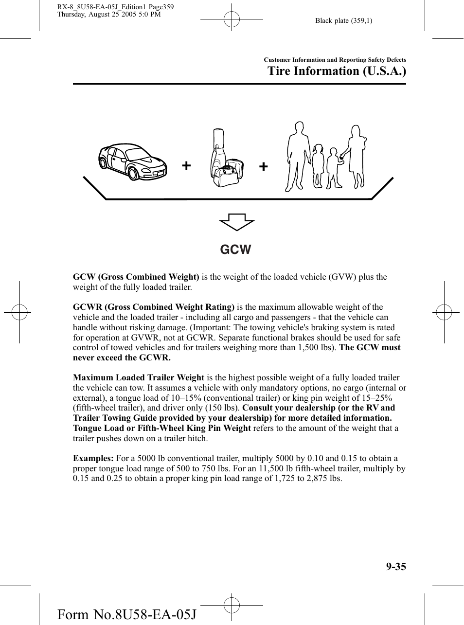 Tire information (u.s.a.) | Mazda 2006 RX-8 User Manual | Page 359 / 434