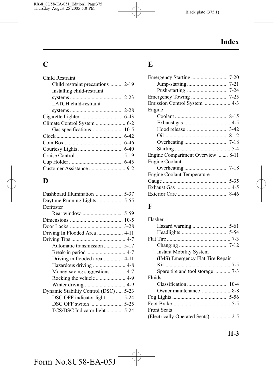 Index | Mazda 2006 RX-8 User Manual | Page 375 / 434