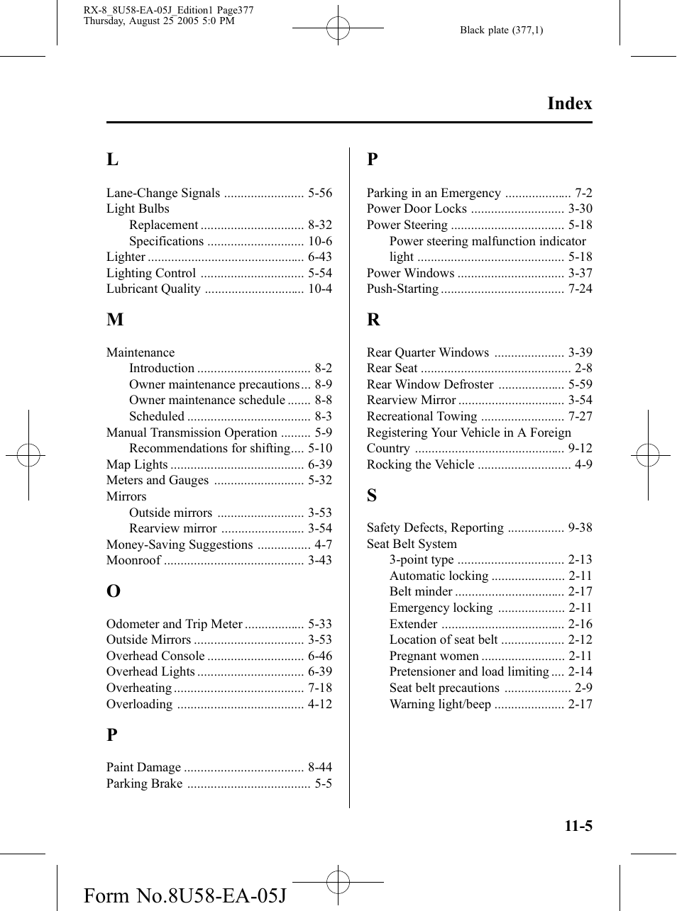 Index | Mazda 2006 RX-8 User Manual | Page 377 / 434