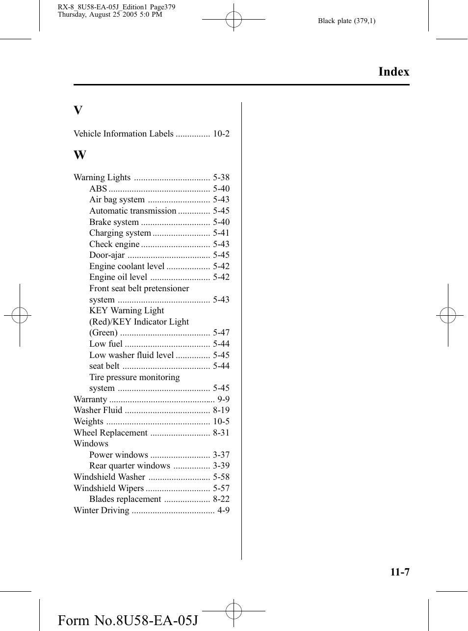 Index | Mazda 2006 RX-8 User Manual | Page 379 / 434