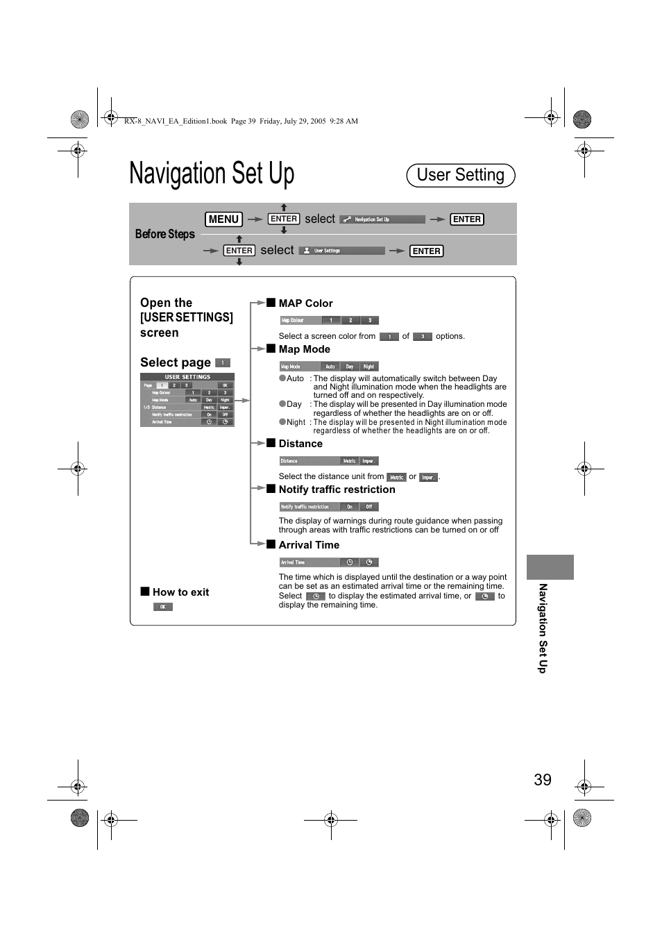 1dyljdwlrq 6hw 8s, 8vhu 6hwwlqj, Hiruh6whsv vhohfw vhohfw | Mazda 2006 RX-8 User Manual | Page 419 / 434