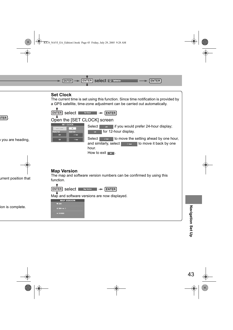 Vhohfw, 6hw &orfn, Vhohfw 2shq wkh >6(7 &/2&.@ vfuhhq | 0ds 9huvlrq | Mazda 2006 RX-8 User Manual | Page 423 / 434