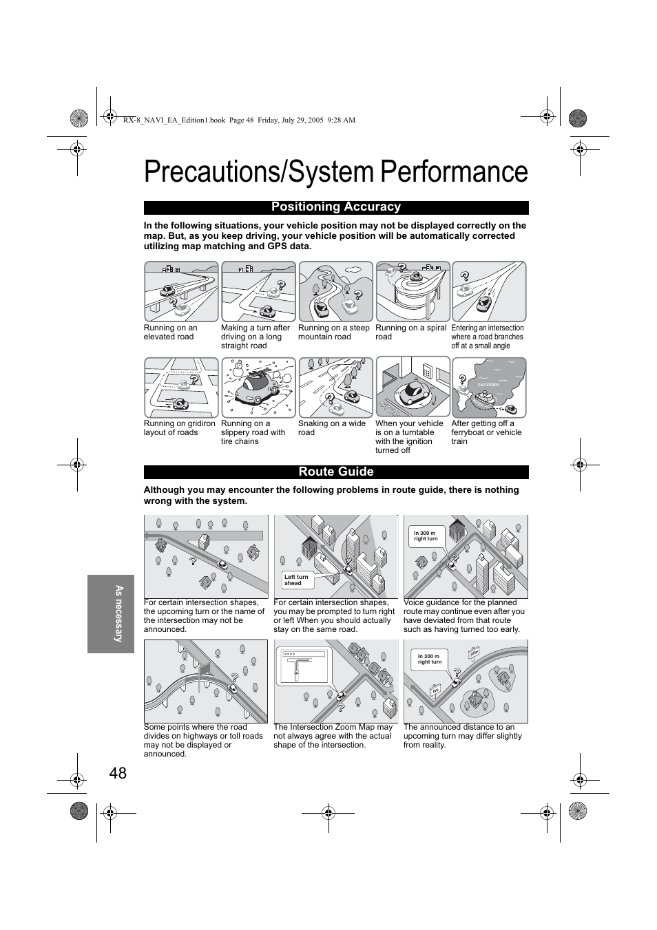 3uhfdxwlrqv6\vwhp 3huirupdqfh, 3rvlwlrqlqj $ffxudf, 5rxwh *xlgh | Mazda 2006 RX-8 User Manual | Page 428 / 434